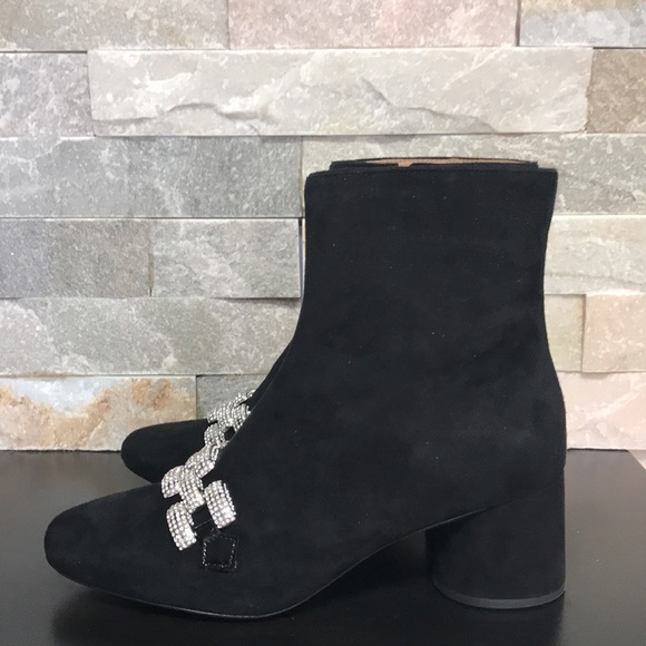 🎁 MARC JACOBS Embellished Chain Suede Block Heel Booties - Picture 5 of 8
